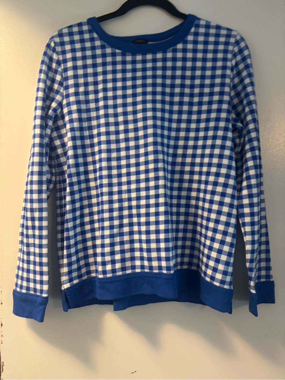Talbots Blue and White Gingham Crewneck Top